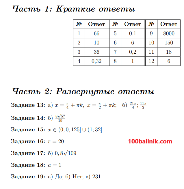 ответы для открытого варианта егэ 2026 математика 11 класс профиль