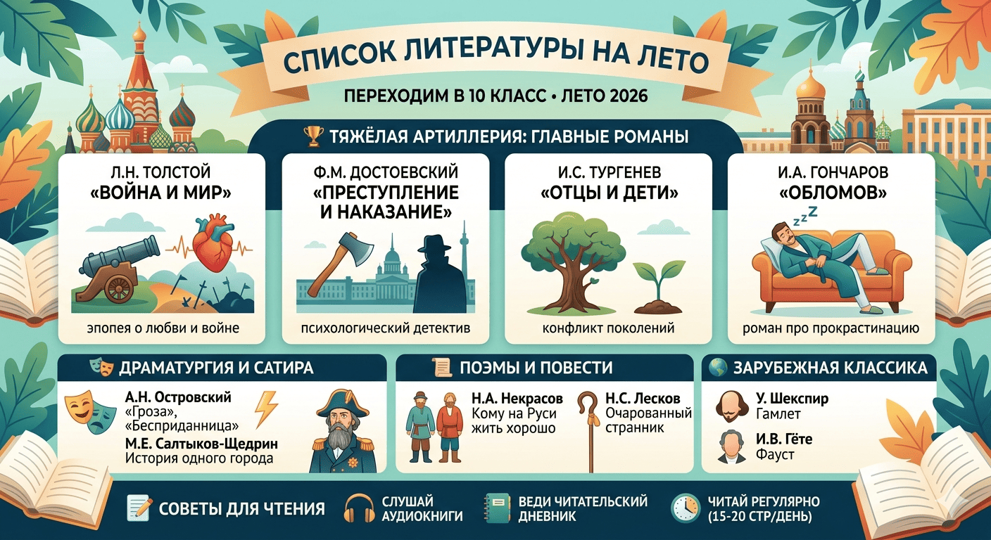 список литературы на лето 2026 для 10 класса