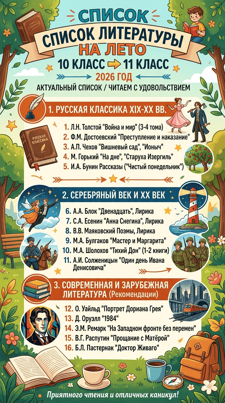 список литературы на лето 2026 для 11 класса