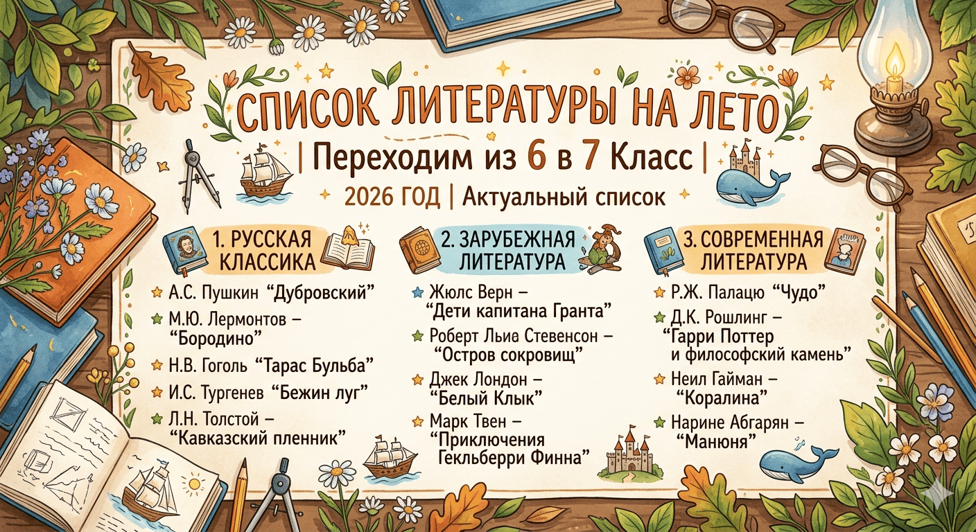список литературы на лето 2026 для 7 класса
