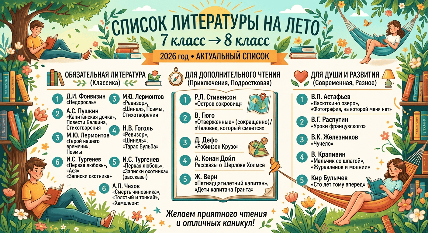 список литературы на лето 2026 для 8 класса