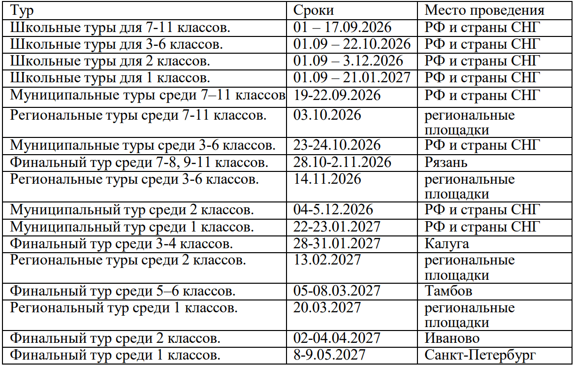 расписание олимпиады наше наследие 2026-2027